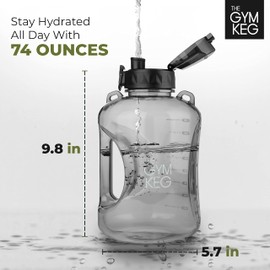 THE GYM KEG Half Gallon Water Bottle (74oz) | Gym Bottle with Straw Lid, Carry Strap Motivational Time Markings | Sport Water Bottles with Times to Drink, Large Reusable Bottle, Leakproof & BPA-free