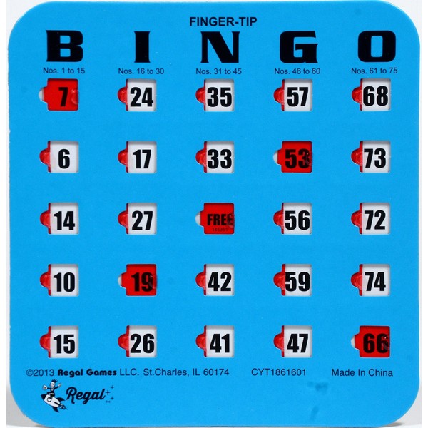 Regal Bingo - Finger-Tip Shutter Slide Bingo Cards - 100 Pack - Blue - Perfect for Large Groups, Bulk Purchasing - Non Repeating Set