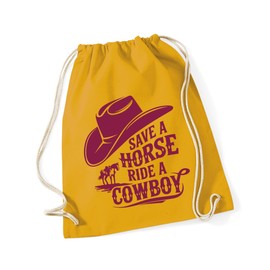 Hippowarehouse Save a horse, ride a cowboy #2 Drawstring Cotton School Gym Bag 37cm x 46cm, 12 litres