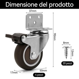 4 x 50mm Furniture Castors with 4 Brakes Castors with Brake Come with 20 Nails Swivel Casters for Heavy Loads, Heavy Furniture, Table, Sofa, Shelf, Bookcase etc