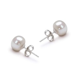 White 7-8mm AA Quality Freshwater 14K White Gold Cultured Pearl Earring Pair
