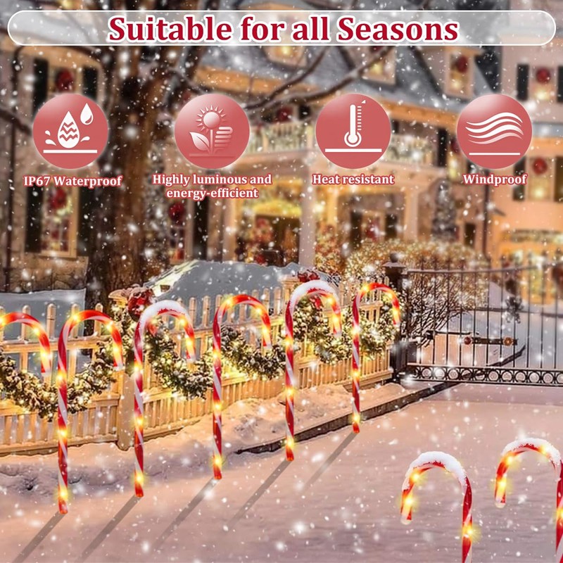 YEPVIE Solar Candy Cane Lights, 12PCS Waterproof Candy Cane Christmas
