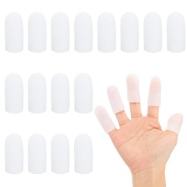 PATIKIL Gel Finger Cots 1.6"x0.79", 20 Pcs Silicone Finger Protector Support Finger Sleeve Cushions Thumb Protector Covers Fingertip Caps Gloves for Finger Cracking, White