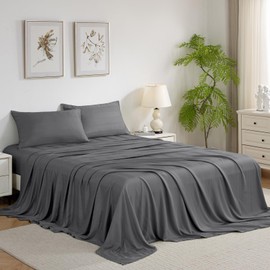 IKIFLY Queen Size Sheet Set, Striped Jacquard Ultra Soft Cooling Sheets, 16" Deep Pocket, Breathable & Wrinkle Resistance, 4 Piece Hotel Luxury Silky Bed Sheets & Pillowcases, Grey