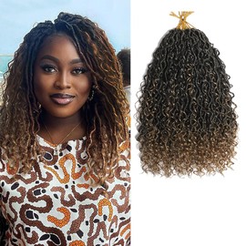 Goddess Locs Crochet Hair with Curls 12inch Ombre Golden Pre-looped Boho Faux Locs Crochet Braids Hair Synthetic Hair Extentions (1B/27,12 Inch)