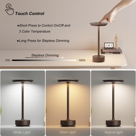 2 Pack Rechargeable Table Lamps Cordless, Portable 5000mAh Outdoor Table Light, 3 Color Stepless Dimming LED Table Lamp with Memory Function, for Home/Dinner/Patio/Restaurant.(Brown)