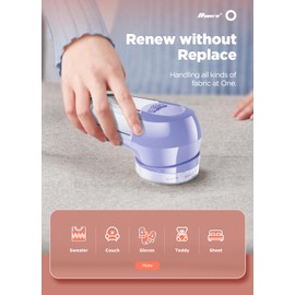 Bymore Fabric Shaver, Lint Remover, Lint Shaver Defuzzer Sweater Shaver for Clothes and Furniture AC Adapter or Battery Operated Pill Fuzz Remover-Light Purple