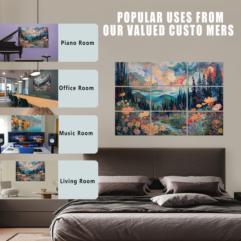 ENSEPST 9 Pack Art Acoustic Panels with Self-adhesive,48" X 36"Sound