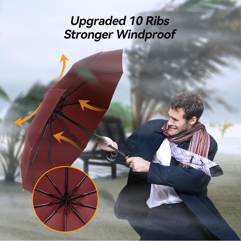 TechRise Umbrella Pocket Umbrella Storm Resistant Large -10 Ribs Windproof