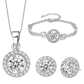 Rumnoke Jewellery Set for Women Cubic Zirconia Jewelry Set Necklace Bracelet and Earrings Set Gifts for Women Silver