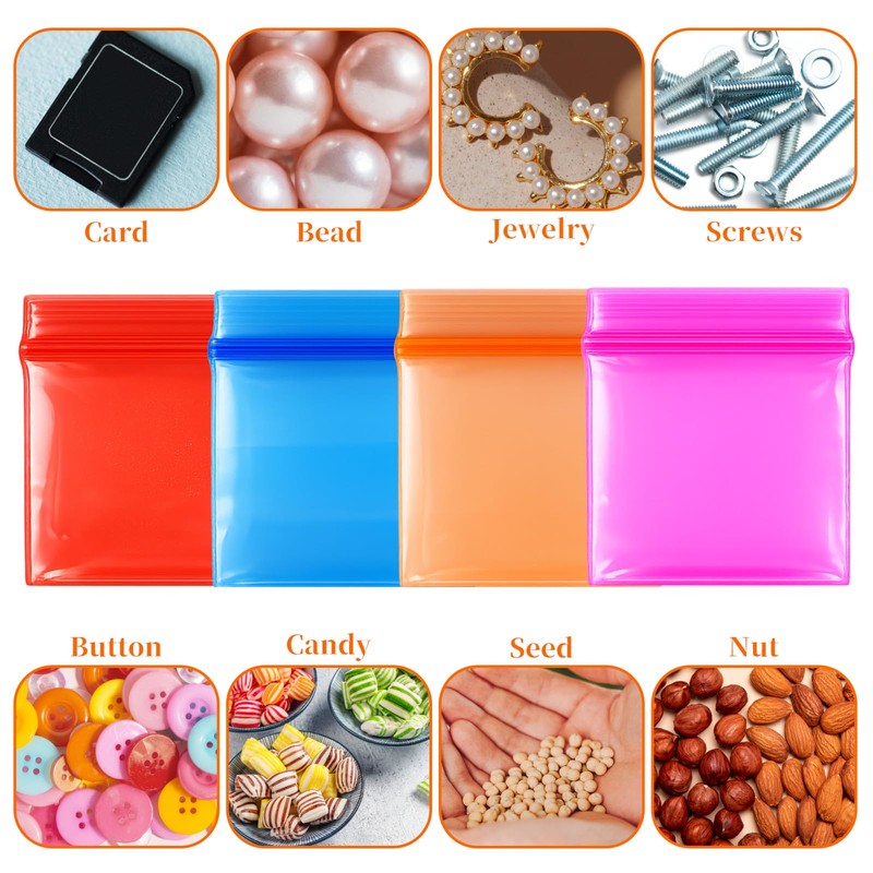 HJZHII 400Pcs Mini Plastic Baggies, 1.2x1'' Colored Resealable Storage Bags