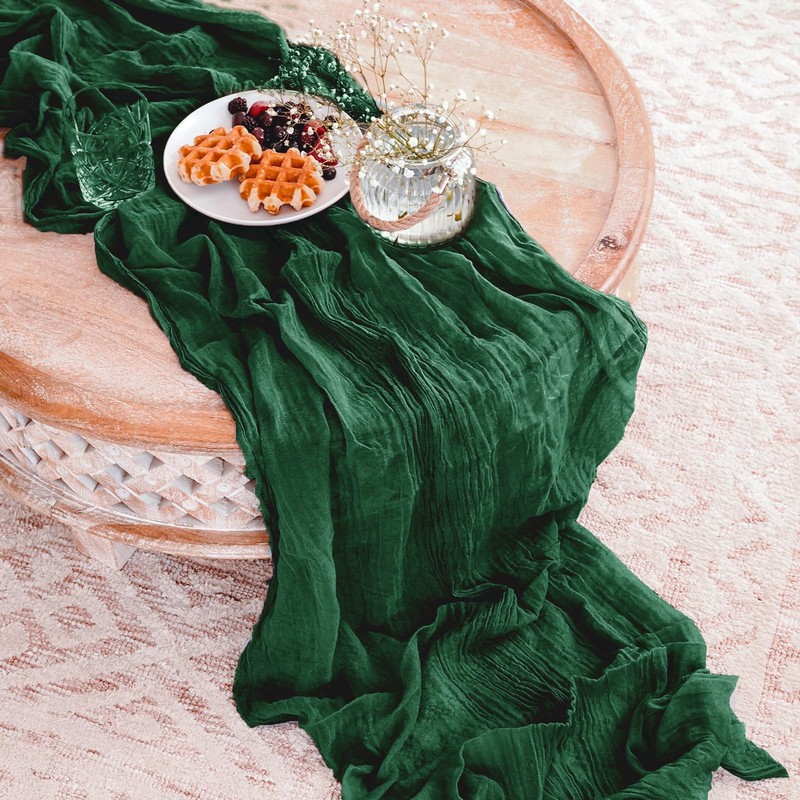 6 Pack Emerald Green Cheesecloth Table Runner 35 x 120