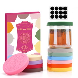 oui yogurt jar lids - 12 pack Silicone oui lids for 5 oz Oui Yogurt Glass Jars,with Oui Yogurt Bottle Label, Leakproof and Food Preservation(Excluding jar)