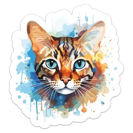 Generic Colorful Watercolor Bengal Cat Sticker - Vinyl Waterproof Decal for Car, Laptop, Wall, Window, Water Bottle, Bumper Sticker Size - 5'' Longer Side