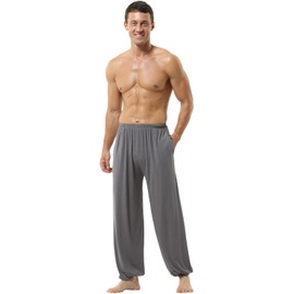 HOEREV Brand Men's Super Soft Modal Spandex Harem Yoga Pilates Pants, L, Darkgrey