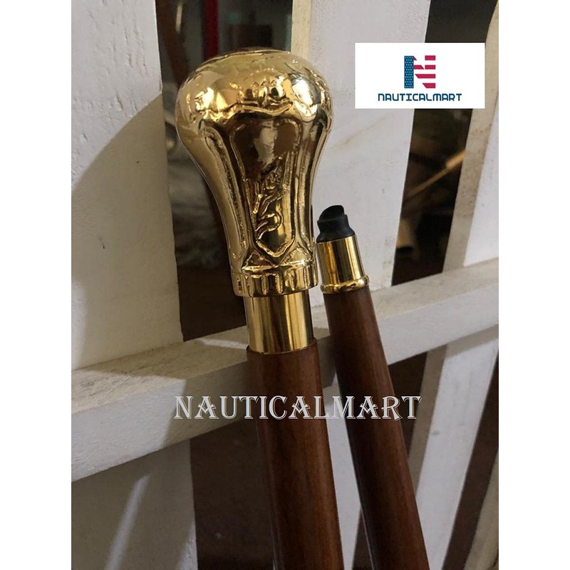 Gold Plated Replica of Bat Masterson Knob Handle Walking Cane