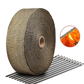Smarcy Heat Protection Tape Basalt Fibre Exhaust Tape 15 m x 50 mm Pack of 15 Cable Ties for Manifold Thermal Tape Manifold Tape Heat Protection up to 1000 °C for Car Motorcycle Exhaust Brown Brass