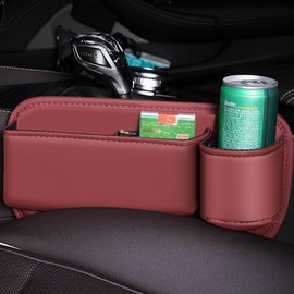 Jsleid 2 Pieces Car Seat Storage Box, Car Seat Gap Filler Organiser Stenhimmel Car Shelf with Cable Hole for Driver Seat and Passenger, Car Seat Storage Box for Additional Storage (Red)