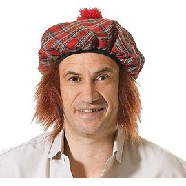 Fancy Dress Headwear Tam O Shanter Scottish Ginger Hair Scots Tartan Xmas Hat