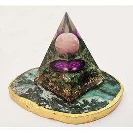 Sharvgun Orgone Pyramid Jade Green Crystal, Rose Quartz Crystal Ball Ohm Chakra Flower of Life Healing Gemstone Reiki Chara Kit with 4 Crystal Youga Meditation