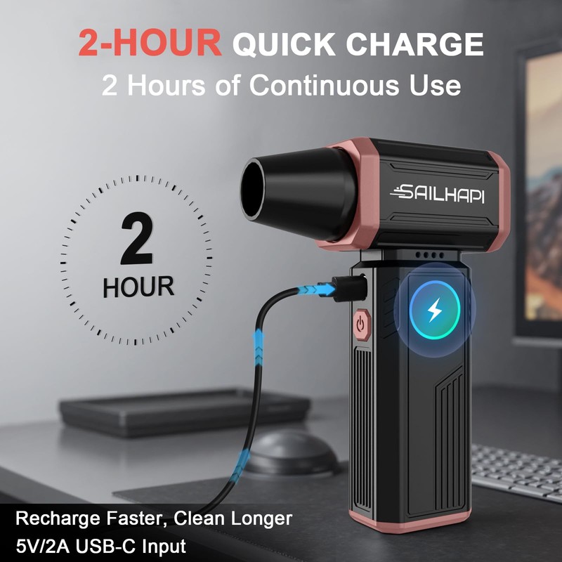 SAILHAP Compressed Air Duster 300000RPM, Cordless Electric Duster Brushless Motor