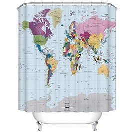 Boyouth World Map Pattern Digital Print Bath Shower Curtains for Bathroom,Polyester Waterproof Fabric Bath Curtain with 12 Hooks,70x70 Inches,Multicolor