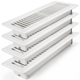 2x12 Floor Register 4 Pack - Heavy Duty Steel Floor Vent Covers with Adjustable Grille - Walkable Vent Covers for Home Floor and Sidewall - Energy-Saving 2 Inch by 12 Inch Register Vents (White)