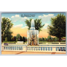 c1940s Detroit MI Horace Rackham Memorial Fountain Zoo Postcard