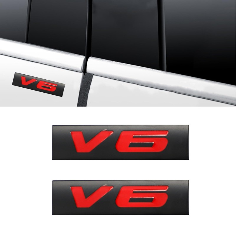 CARRUN 2 Pcs V6 Emblem 3D Metal Nameplate Badge Decal