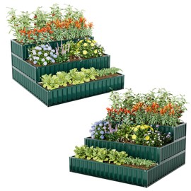 Giantex 2 Pcs 3-Tier Raised Garden Bed, 47" x47x24 Heavy-Duty Metal Outdoor Planter Box w/Open-Ended Base, Elevated Planter Box for Vegetable Fruit Flower Herb, Patio Backyard Raised Bed Kit (Green)