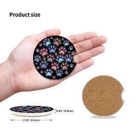 2 Pack Absorbent Car Coasters for Cup Holders,Gradient Black Dog paw Print Ceramic Coasters with Cork Back and Finger Slot,2.56" Auto Accessories for Women & Men.