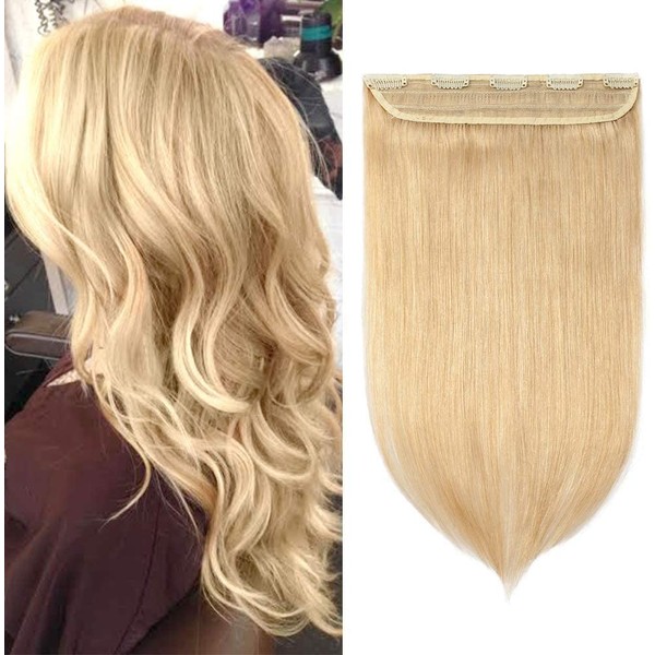 S-noilite Clip-In Real Hair Extensions, 1 Piece, 5 Clips, Remy Clip-In Extensions, Real Hair (25 cm - 65 g, #613 Light Blonde)