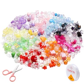 St.Kunkka 400 Pcs Assorted Acrylic Beads with Flowers Hearts Butterflies and Candy Designs - 9 Colors of Cute Crystal Beads for DIY Bracelets, Earrings, Necklace, Craft Projects and Jewelry Making.