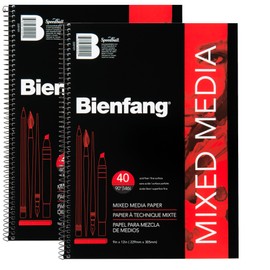 Bienfang Mixed Media Pad, 9x12 Inches (2-Pack) 40-Sheets Artist Paper, Spiral-Bound Sketchbook, 90lb,146gsm