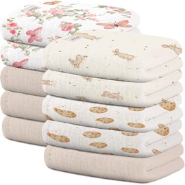 Wimist 10 Pack Baby Washcloths, Baby Muslin Washcloths, Baby Wash Cloths Face Cloths, Suitable for Newborns, Children, 10 x 10 inches (K)