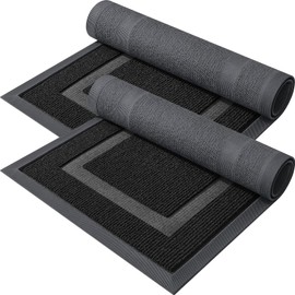 OLANLY 2-Pack Front Door Mats Indoor Outdoor Entrance, Waterproof All-Season All-Weather, Sturdy Natural Rubber, Fade Resistant, Low Profile, Easy Clean Patio Porch Entryway Mats, 58x35, Black