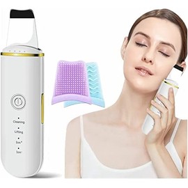 Limpiador Facial Ultrasónico, Peeling Ultrasónico Facial con 4 Modos, Skin Scrubber, Ultrasónico Exfoliación Limpiador Portátil, Depurador Facial de Poros USB Recargable con 2 Fundas de Silicona, para Limpieza Facial y Cuidado Facial - Blanco