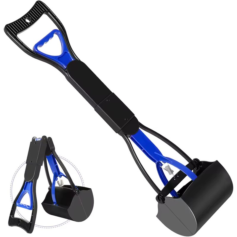 23.6-Inch Folding Dog Pooper Scooper with Long Handle, Spring-Loaded Claw