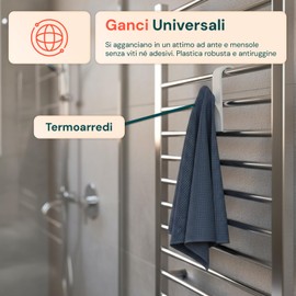 Avilia - Set 10 Ganci Bianchi Appendiabiti Scaldasalviette Universali in Plastica Robusta, Facili da Installare su Mensole e Ante senza Fori, Appenditutto Salvaspazio, Casa Ufficio Bagno e Cucina