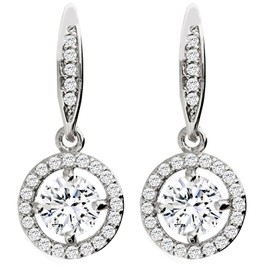 Mya Art Women's Earrings Gold Plated Circular Ring Pendant with CZ Crystal Diamond Shaped Drop Earrings Bridal Jewellery Myawg Ear Silver 30