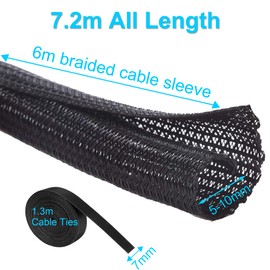 Cable Protector, 6M Cable Management Flame Retardant Tube, Cable Protector Animal Proof Braided Sleeve, Self-Rolling Cable Tidy Sleeve, Organizer for TV, Computer,Home Theater, Car (5mm)