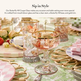 MACKENZIE-CHILDS Coupe Glass, Decorative Stemmed Cocktail Glass, 11 Ounces, Butterfly Hill