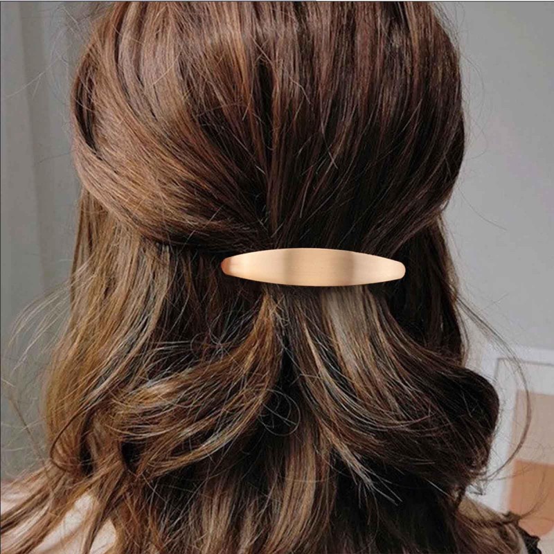 Enautoabs French Metal Hair Clip, Hair Clips, Brushed Gold, Oval