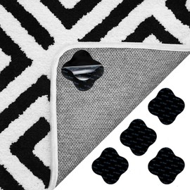 ZSRVAJ 4 PCS Rug Gripper for Carpeted Floor, Rug Grip, Rug Grips, Rug Stickers for Wooden Floors Non Slip Rug Grip Washable Carpet Reusable Rug Grippers Stickers for Area Rugs(Black)