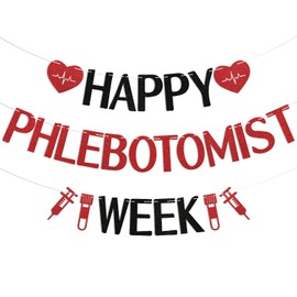 Happy Phlebotomist Week Banner - Phlebotomist Appreciation, Phlebotomist Week Office Celebration Party Decoration Black Red Glitter