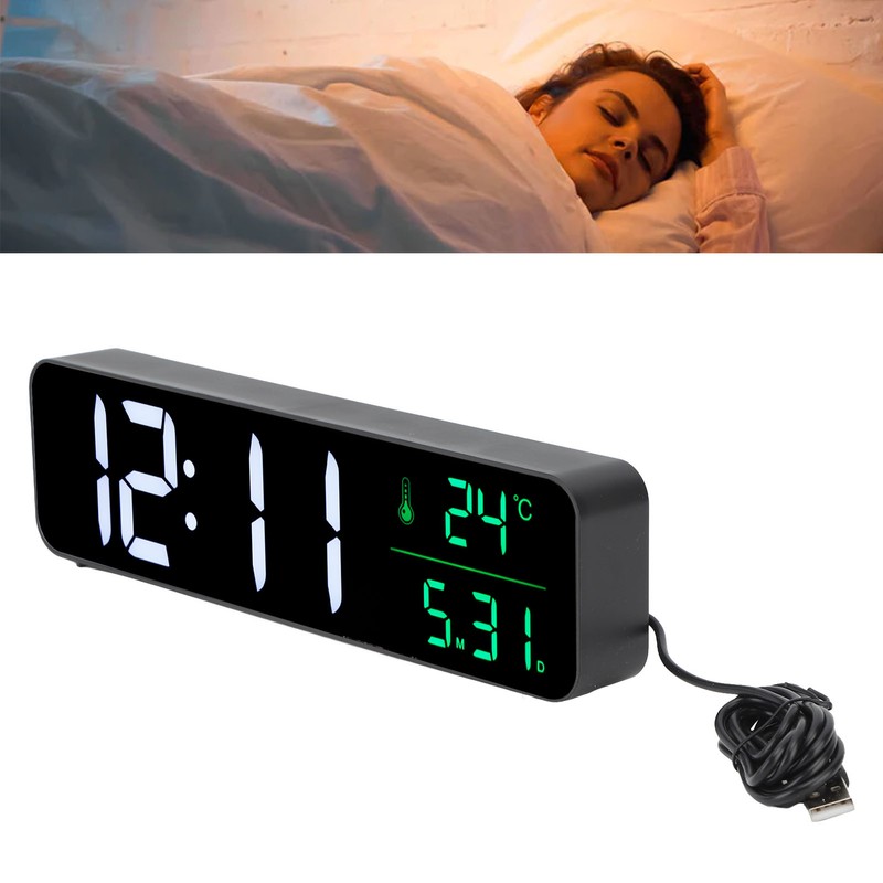 LED Music Alarm Clock 5 Adjustable Brightness 12/24H Large Display