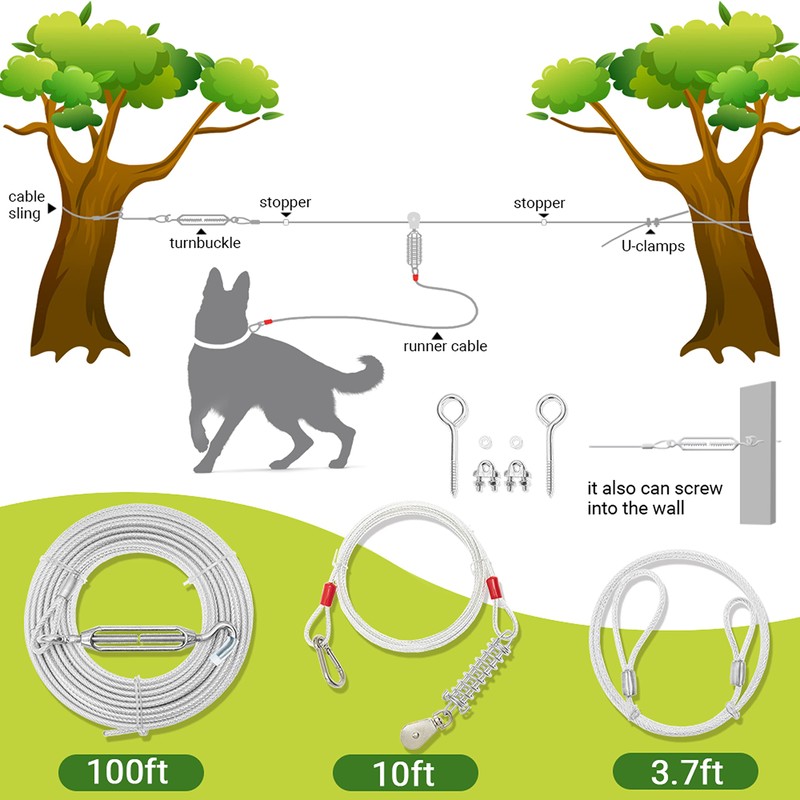 Dog Tie Out Cable - 100 ft Long Dog Cable