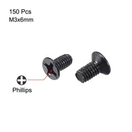 sourcing map M3 x 6mm Phillips Screw Fastener Black for Laptop PC TV Fan Switch 150pcs