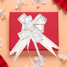 M METERXITY 40 Pack Pull Bows - Gold Thread Style Present Wrap String Bow, (2.8" White)