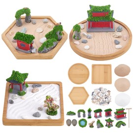 WEBEEDY 3 Sets Japanese Zen Garden Kit for Desk,Mini Desktop Sand Tray Zen Garden Meditation Acessories Home Office Decor Relaxation Gifts for Men Women Father Mother Birthday Gifts